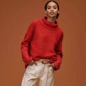 Anthropologie Pilcro Oversized Cowl Neck Turtleneck Ribbed Sweater Red Small
